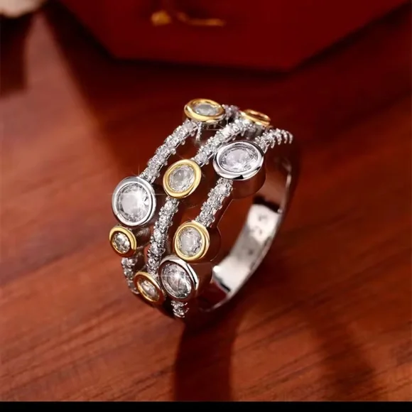 Gold and Silver Color Multi-Stone Ring - Picture 12 of 12